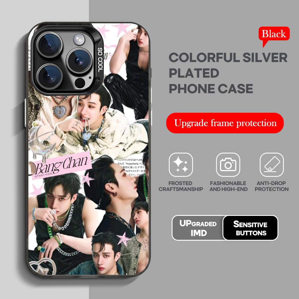 Korean singer  B-bang-chanS Phone Case black IMD Colorful Silver Suitable soft case for iPhone 16 15 14 13 12 11 XS Pro Max