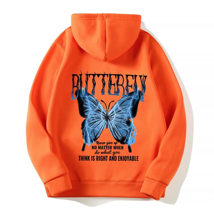 2025 European and American new letter fashion multi-color butterfly casual hooded fleece sweater