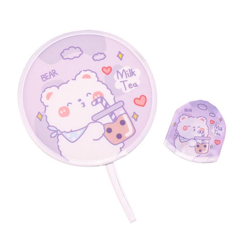 Mini Cartoon Folding Fan: Japanese Round Handheld Portable Fan for Students