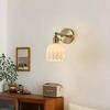 Retro Japanese Copper Amber Glass Wall Lamp - Modern for Bedroom or Entryway.