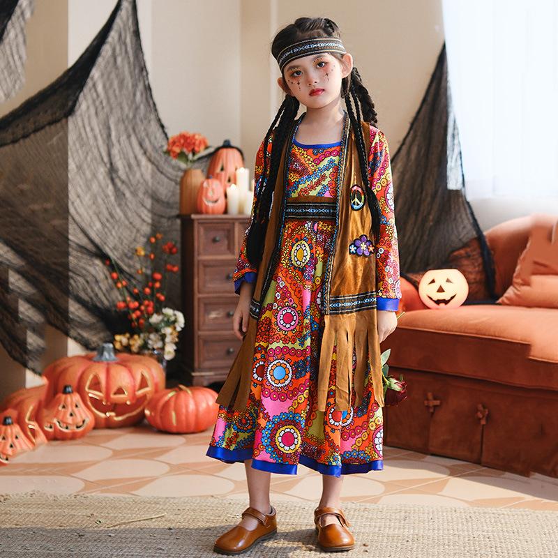 Halloween Children's Costume Carnival Dress Little Girl Vintage Hong Kong Style Hippie 6070s Costume