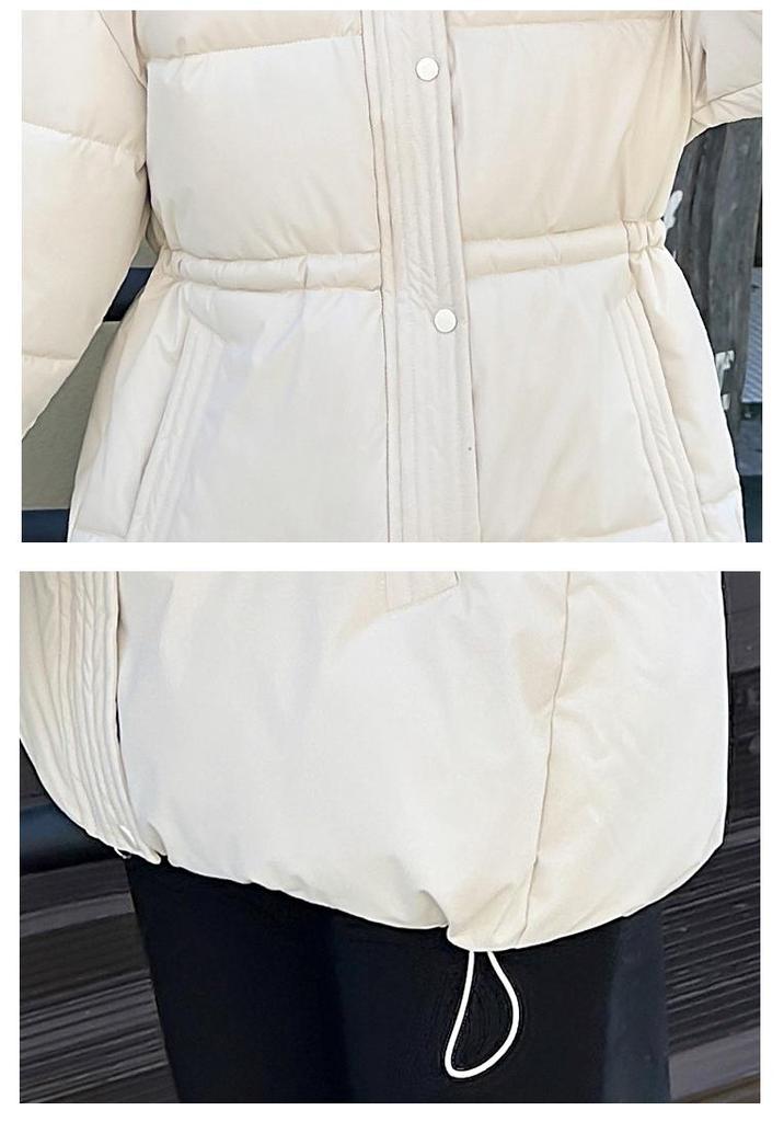 Giacca invernale da donna in cotone con cappuccio e colletto in pelliccia - Capo d'abbigliamento caldo di media lunghezza in stile coreano