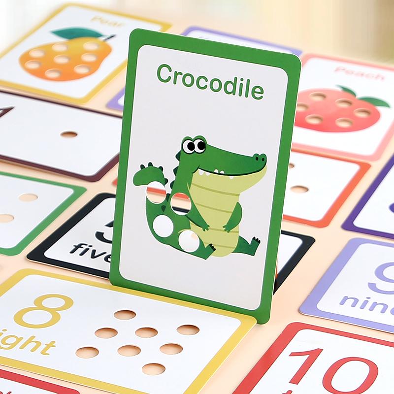 Wooden Number Matching Clip Bead Beads Number Cognitive Bead Game with Cartoon Cards Montessoris Educational Toy for Kids