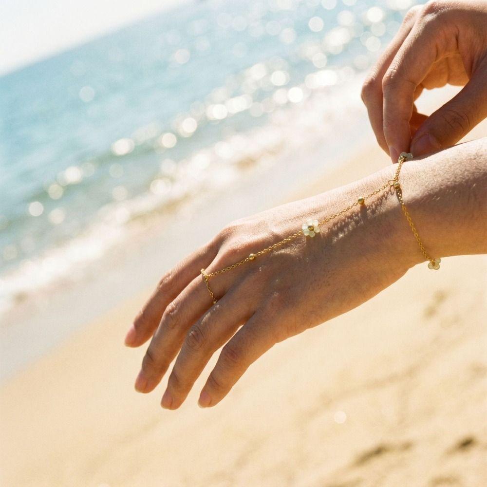 Colorful Crystal Beads Finger Bracelet Stainless Steel Finger Ring Chain Link Chain Bracelet Beach