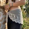Elegant Korean Lace Apron Layered Design Belted Overlap Scarf Niche Lace Triangle Belt Daily