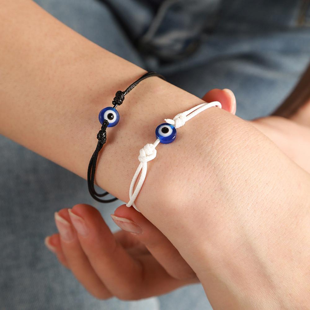 Vintage Style Evil Eye Handwoven Bracelet Set For Couples And Friends