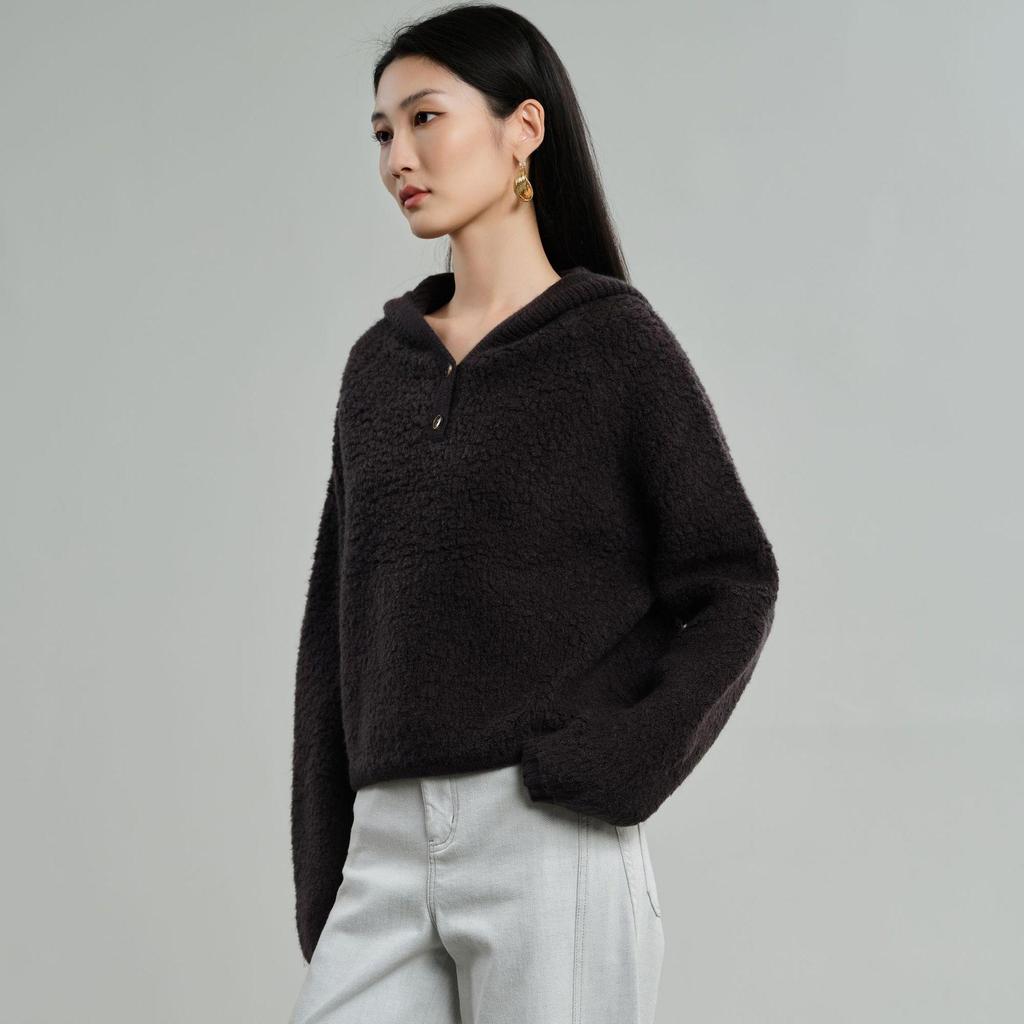 Women's Thick Pure Wool Hooded Sweater - Long-Sleeve, Loose, Warm, and Versatile Pullover