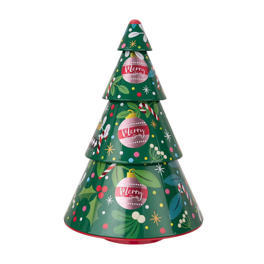

A Green Metal Tin Candy Box In The Shape Of A Christmas Tree For Gift Festival