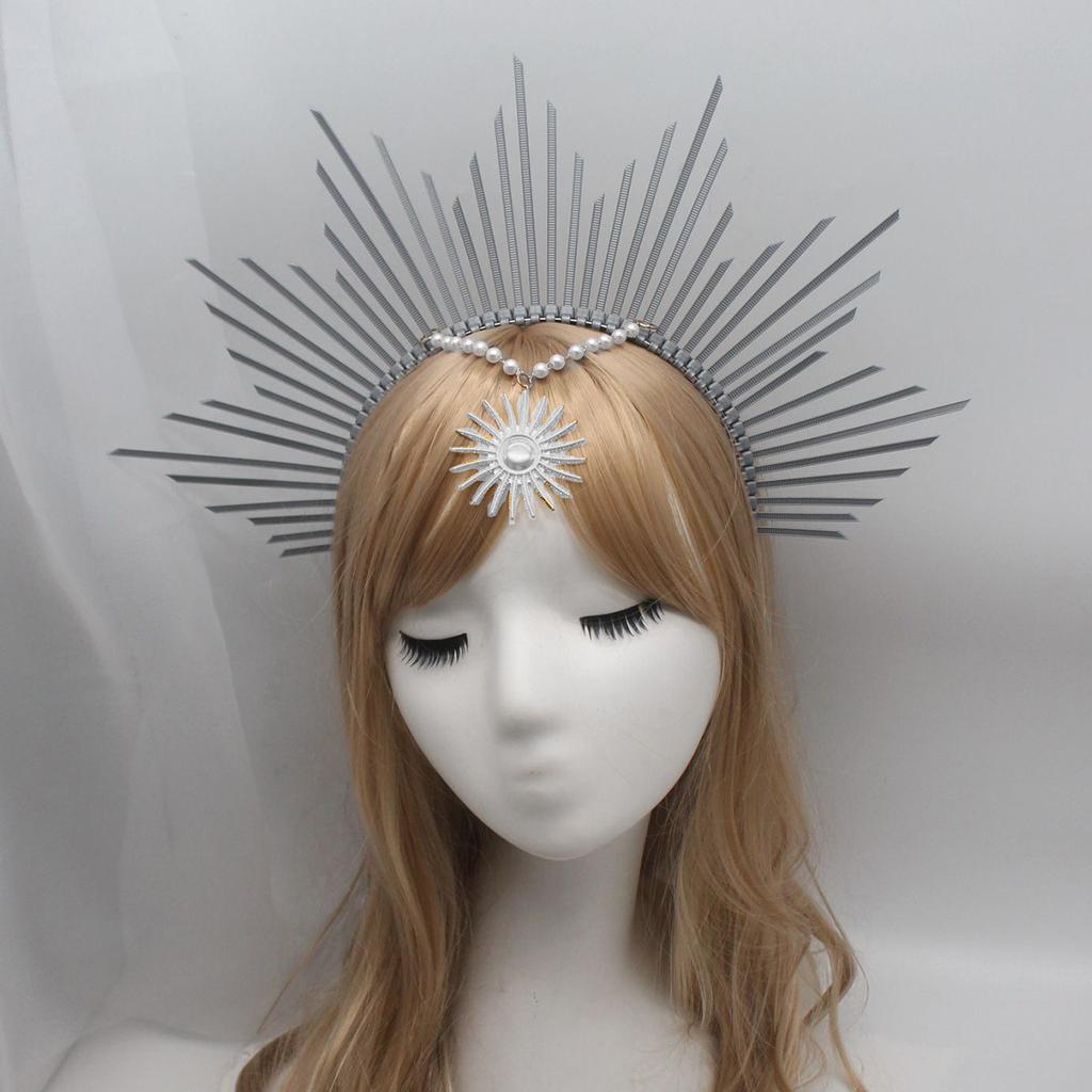 Handmade Sun Halo Crown Headband Gold Silver Black Star Hair Band Gothic Lolita Goddess Queen Anna Tiara Headpiece Accessories