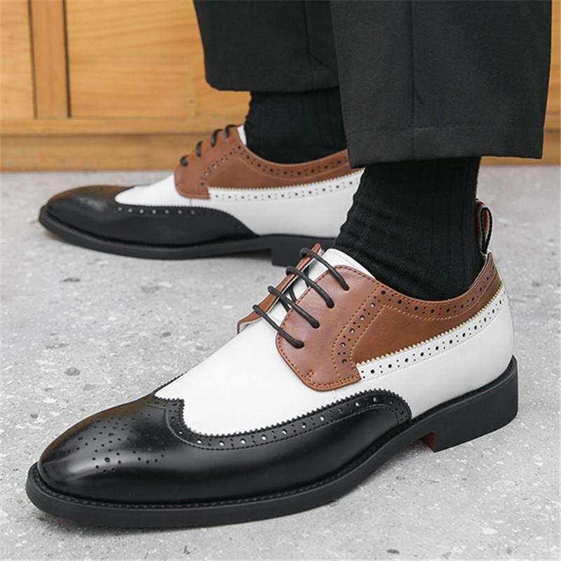 Tendance Mode Nouveaux Créateurs Chaussures Brogues de Mariage Patchwork Noir et Blanc Pointues pour Homme Chaussures Décontractées Formelles pour Homme Zapatos Hombre