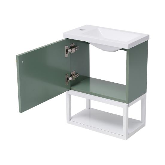 Bathroom Sink Cabinet Open Shelf Golden Handle Modern Green White Easy Assembly Solid MDF Lavatory Wall Mount Basin Vanity Cabinet
