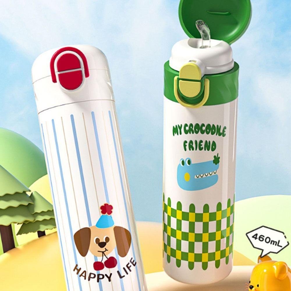 With Straw Vacuum Flask 460ml Thermos Water Bottle Cute Cartoon Insulation Cup Children