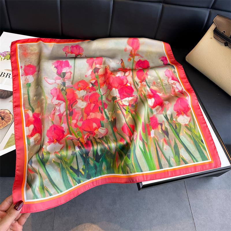 New Printed Scarf Imitation Silk Retro High-end Sunscreen Shawl Travel Neck Square Scarf Silk Scarf Headscarf
