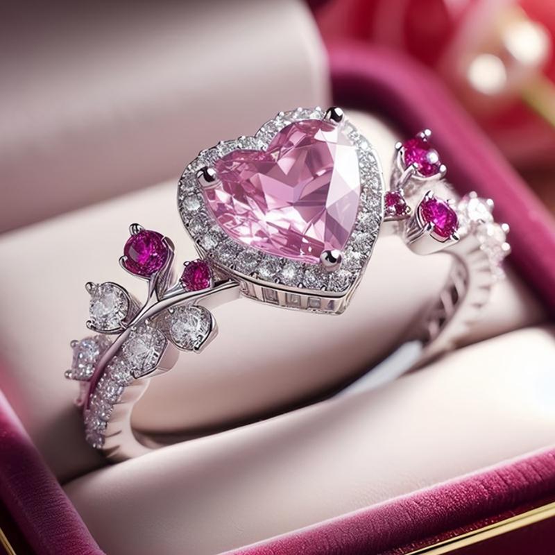 Huitan Aesthetic Design Women CopperColor Ring Inlaidbrilliant Heart Pink CZ Romantic Wedding Engagement Accessories Jewelry