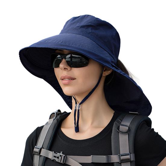 Wide Brim Shawl Design Adjustable Windproof Rope Fisherman Hat Women Lightweight Ponytail Hole Visor Hat