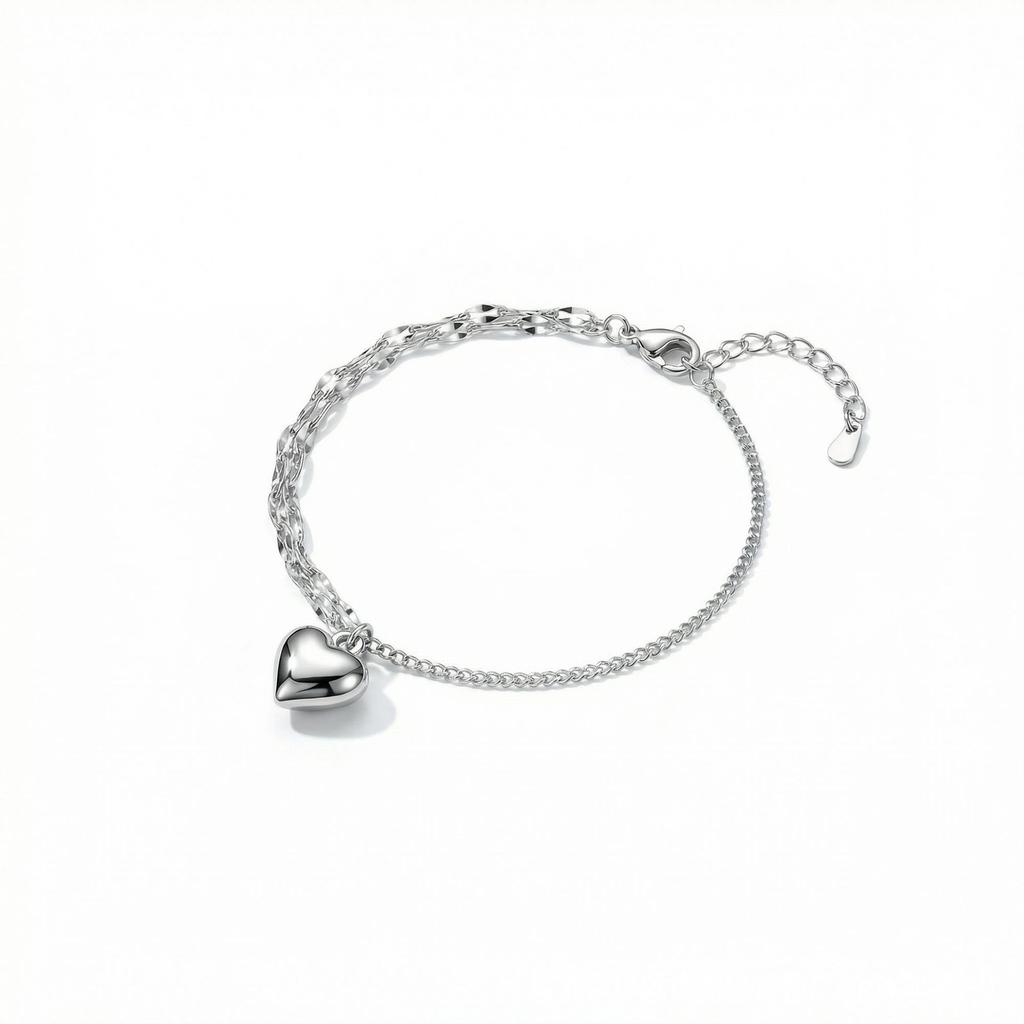 European and American new heart-shaped pendant bracelet women's exquisite lip chain stacked bracelet beaded fashion commuter jewelry