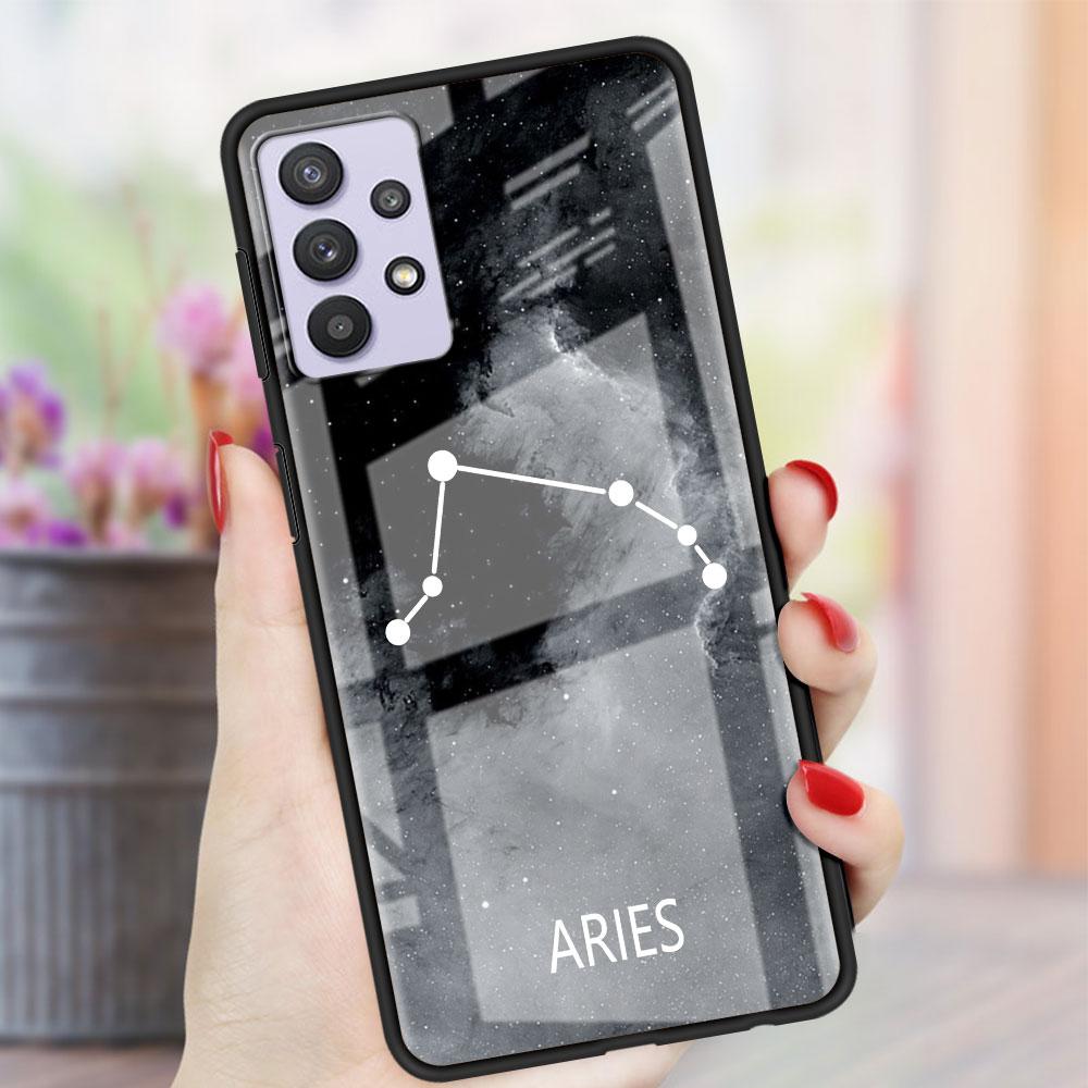 Twelve Constellations Glass Case For Samsung Galaxy A52 A71 A50 A51 A70 A21s A31 A72 A10 A12 A30 A22 5G Phone Cover