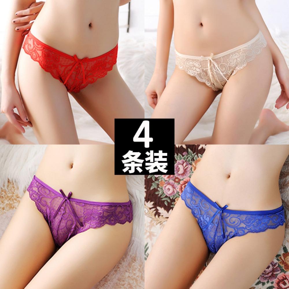 [Free Shipping] 4 Packs, Sexy Underwear Women's Transparent Seduction Lace Underwear Women's Low-rise Briefs