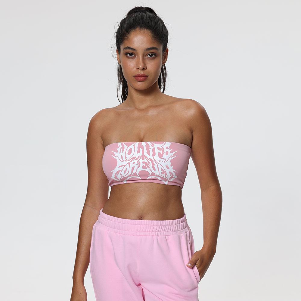 

Нескользящий топ для йоги Wolf Head - спортивный бюстгальтер с принтом и высокой эластичностью Medium розовый