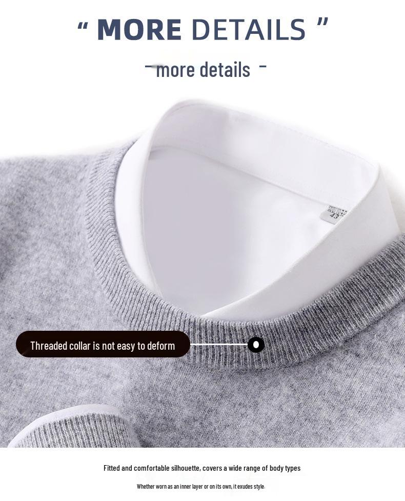 Men's 100% Pure Wool Crew Neck Sweater - Medium Thickness, Solid Color Knitwear for Autumn and Winter Warmth