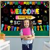 Welcome Back to School Background Banner Decoration,Fabric Bulletin Board Decoration,Welcome Back to School Photo Booth Backdrop Wall Decoration,72.8