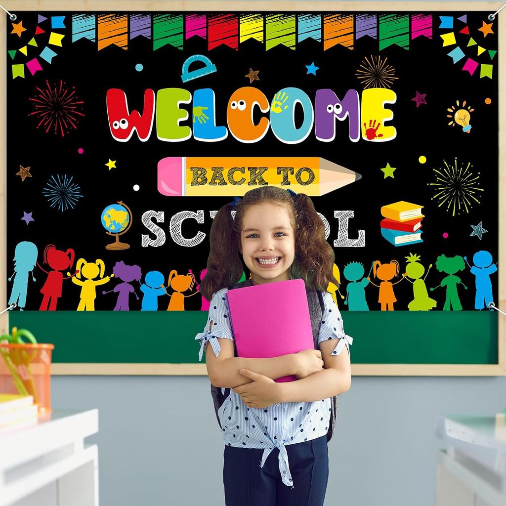Welcome Back to School Background Banner Decoration,Fabric Bulletin Board Decoration,Welcome Back to School Photo Booth Backdrop Wall Decoration,72.8
