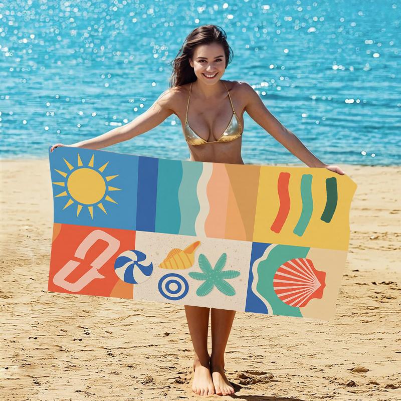 Tropical Stamp Collage Beach Towel Vacation Theme Quick Dry Microfiber Towel For Summer Pool Travel Men Women Soft