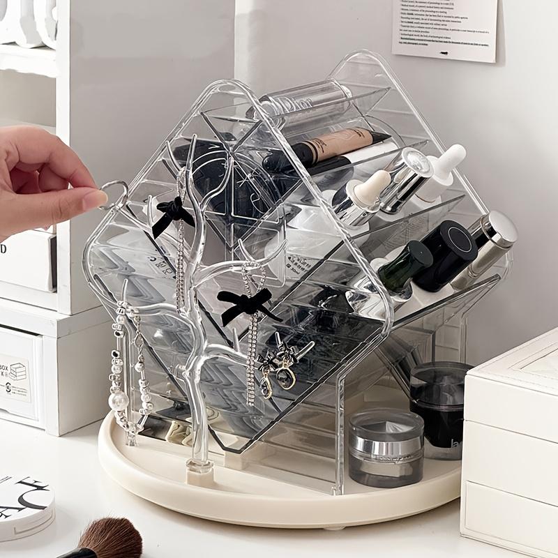 360Degree Rotating Makeup Organizer Transparent Cosmetic Storage Box Brush Holder Jewelry Display Rack Bathroom Organization