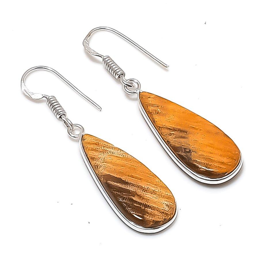 

Natural Fossil Coral Gemstone 925 Sterling Silver Jewelry Earring 1.77 AEE-10959