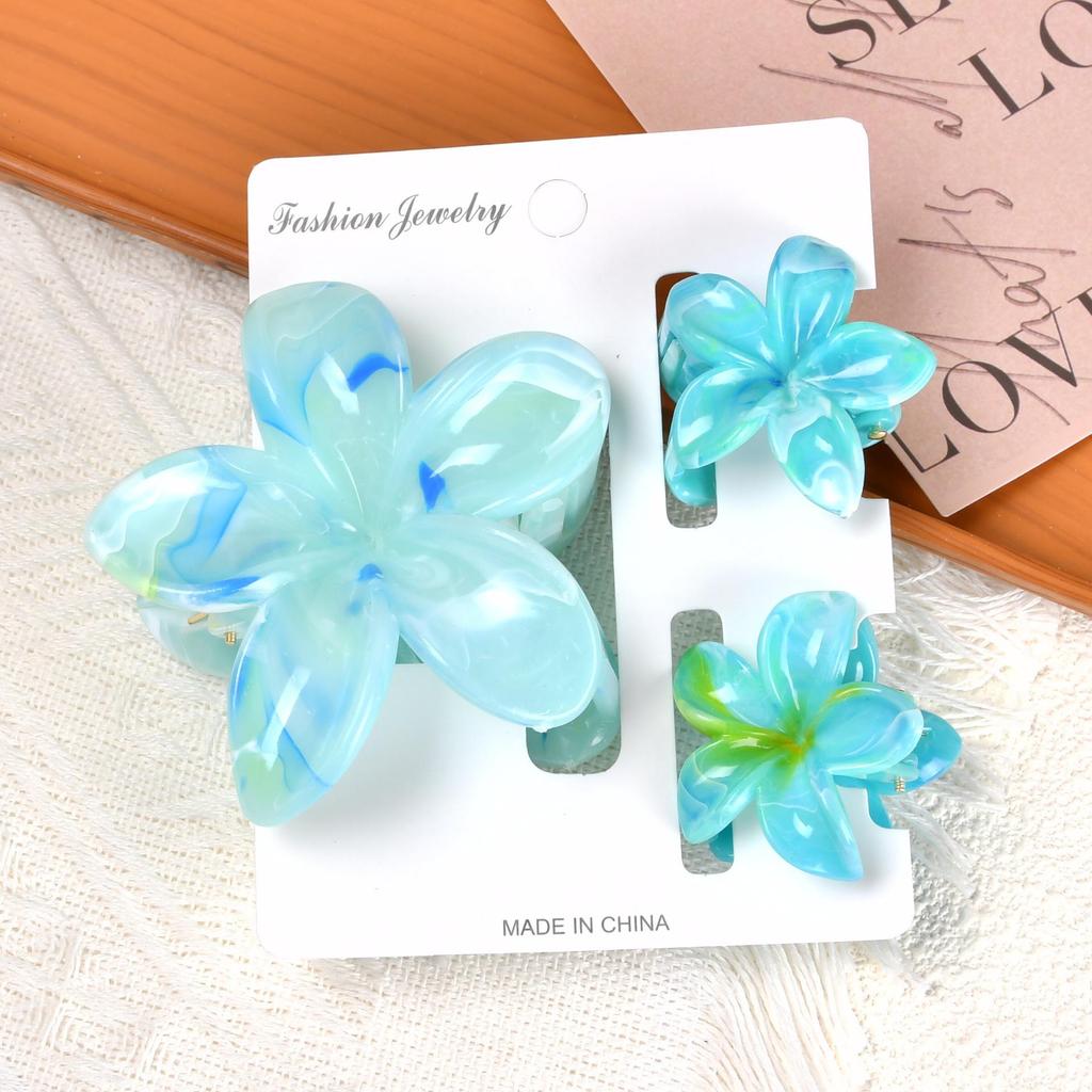 Gradient Plumeria Claw Clip Set: 18-Piece Floral Hair Accessories