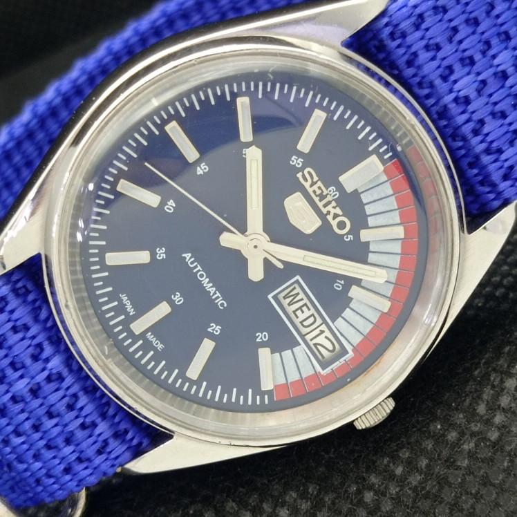 

USED VINTAGE SEIKO 5 AUTOMATIC 6349A JAPAN MENS D/D BLUE WATCH 608i-a316896-9 SKU608i-a316896