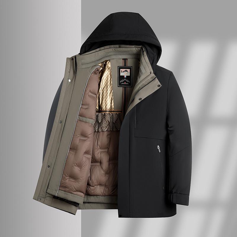 

Men s Hooded Goose Down Jacket with Removable Inner Liner: Winter Coat for Middle-Aged and Elderly 2XL