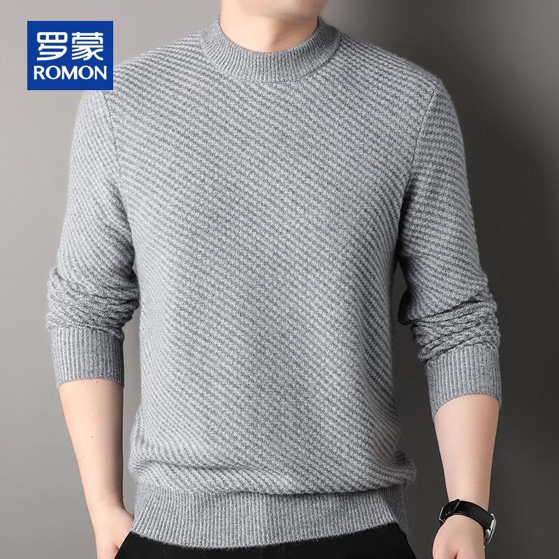 Romon Men's 100% Pure Cashmere Thickened Round Neck Sweater