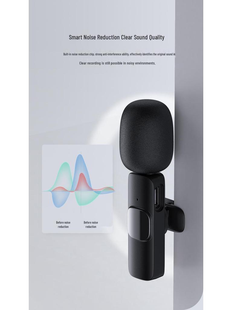 Dual Wireless Lavalier Microphone for Outdoor Live Broadcasts and Video Recording with Noise Reduction