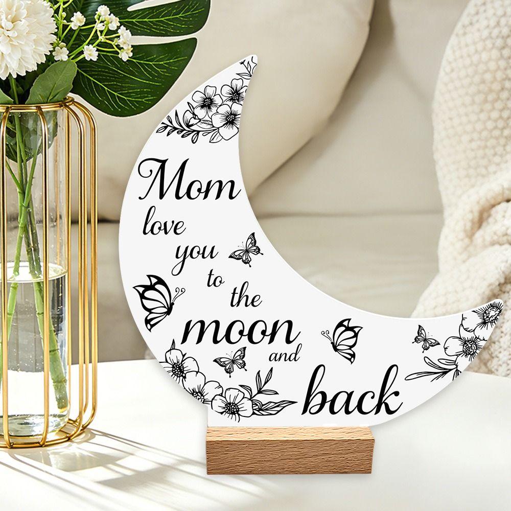 Mother's Day 3D Moon Decorative Ornaments with Wood Base Decorative Figurine Desktop Ornament  Gift