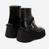 Fashion Black Patent Leather Chunky Heel Women Boot Fashion Metal Buckle Sewing Side Zip Design Ankle Boot Cozy Waterproof Platform Boot