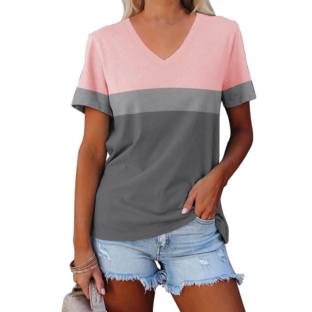 Women's V-Neck Short Sleeve Vintage Striped T-Shirt High Quality Comfortable Short Sleeve Loose Version Breathable T-Shirt Top