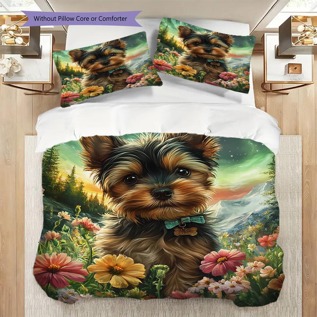 Set Copripiumino Trapuntato con Fantasia Yorkshire Terrier Federa Decorazione per la Casa Regalo di Compleanno (1 * copripiumino + 2 * federa, senza nucleo)
