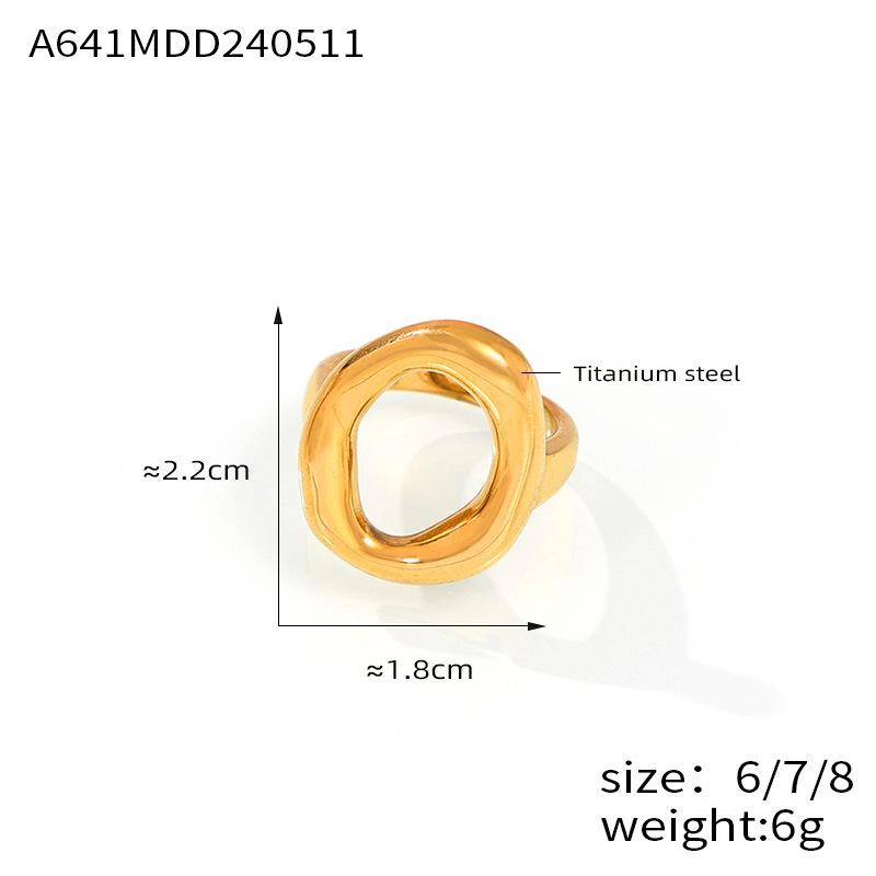 INS Korean Minimalist Geometric Hollow Irregular Round Gold-Plated Titanium Steel Ring