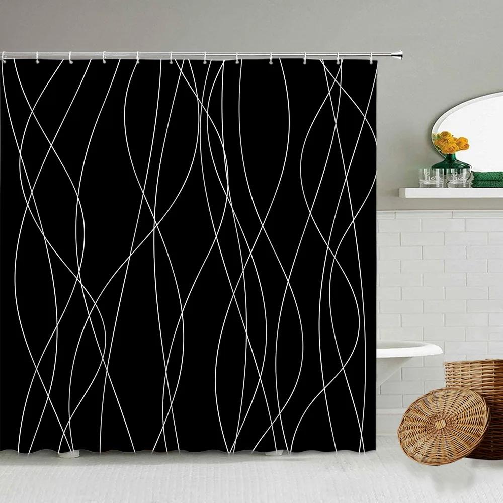 Marble Striped Shower Curtain For Bathroom, Waterproof Screen With Hook, White, Gray, Gold, Black, Decorative Accessories
