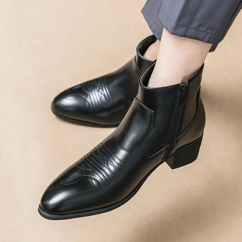 Shoes Man Black Western Boots for Men Cowboy Brown Chelsea Boots Zipper Ankle Business Boots Size 38-46