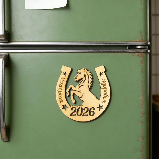 1/2/3Pcs 2026 Year of The Horse Fridge Magnet Rustic Wooden Auspicious Horseshoe Fridge Magnet Chinese New Year Home Office Kitchen Decoration