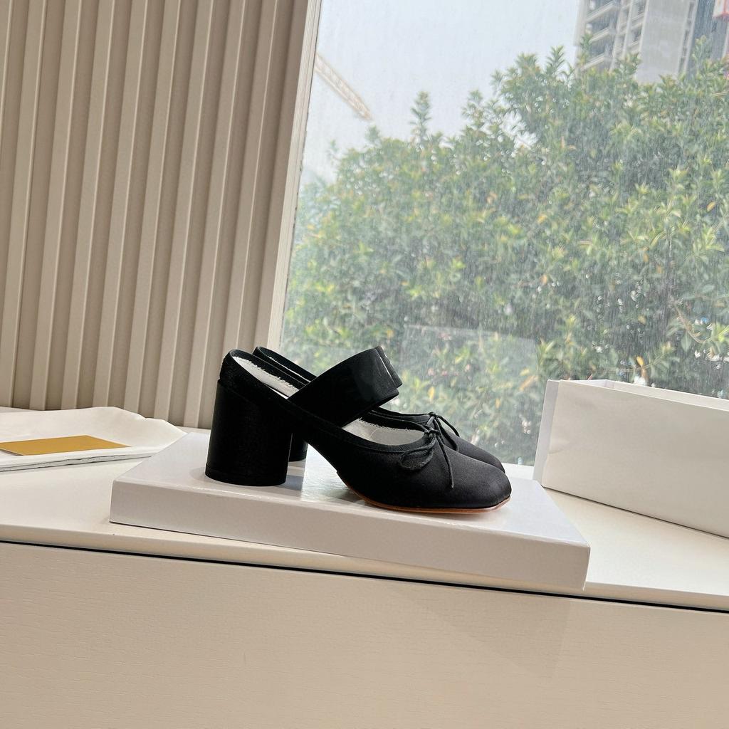 Bow-Shaped Headband Half-Slipper Women'S 2025 New Style Thick-Heeled Design Niche High-Heeled Flip-Flops