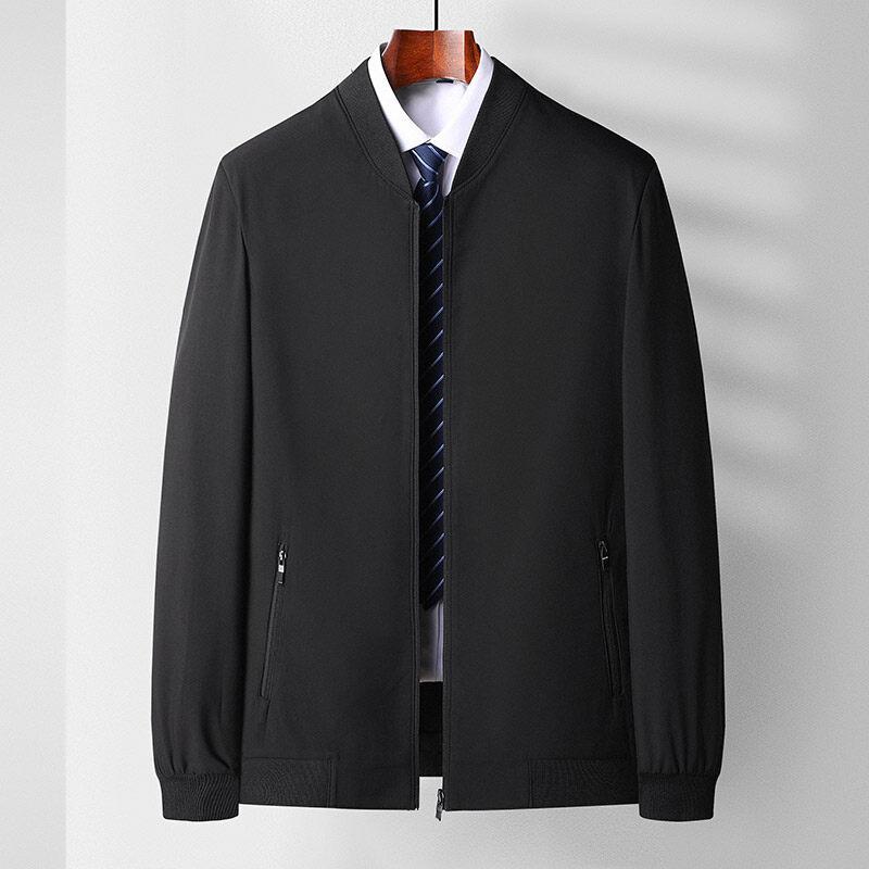 Spring and Autumn Jackets for Men's Business Casual Pocket Zipper Jacket Round Collar Daddy's Solid Color Jacket Middle-aged Men's Clothing