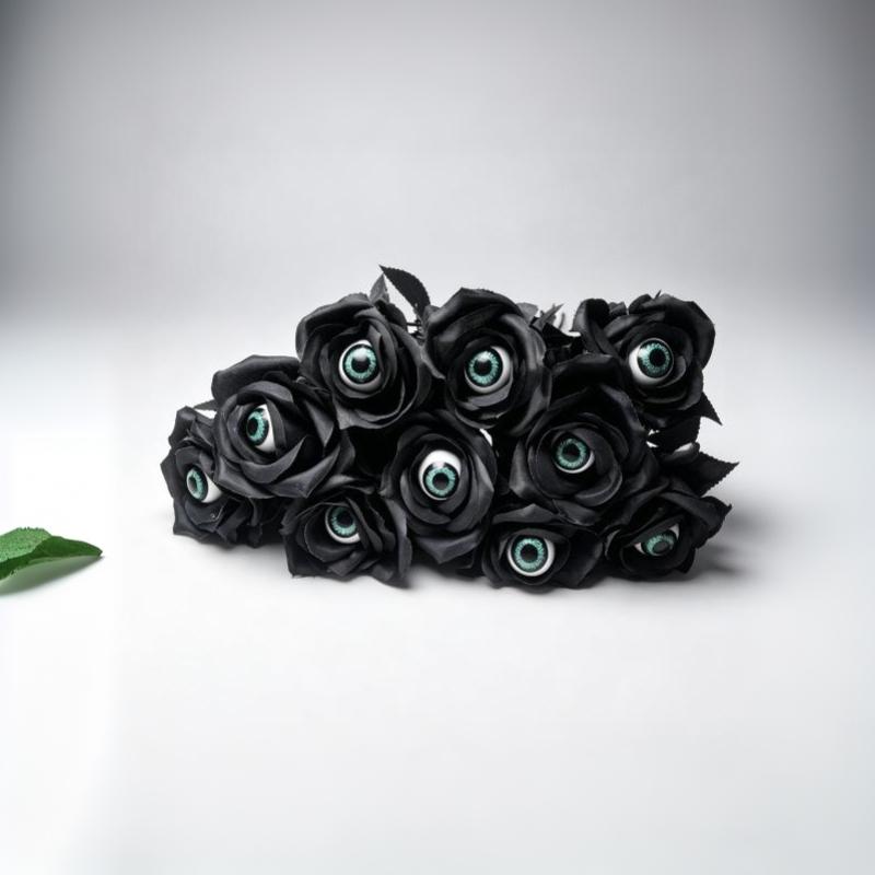 1Pc With Eyeball Halloween Eyeball Rose Simulation Handmade Eyeball Fake Flower Exquisite Artificial Black Rose Accessories