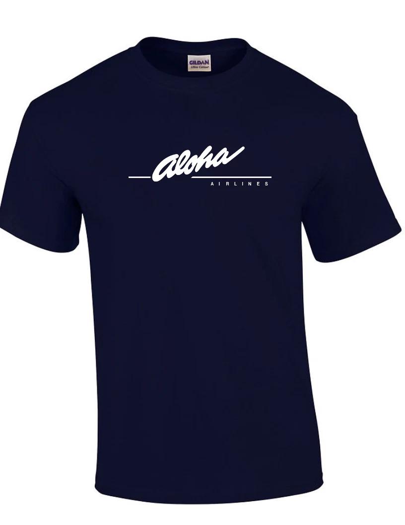 Aloha Airlines White Retro Logo Shirt Hawaiian Airline Navy Blue T-Shirt S-5XL S