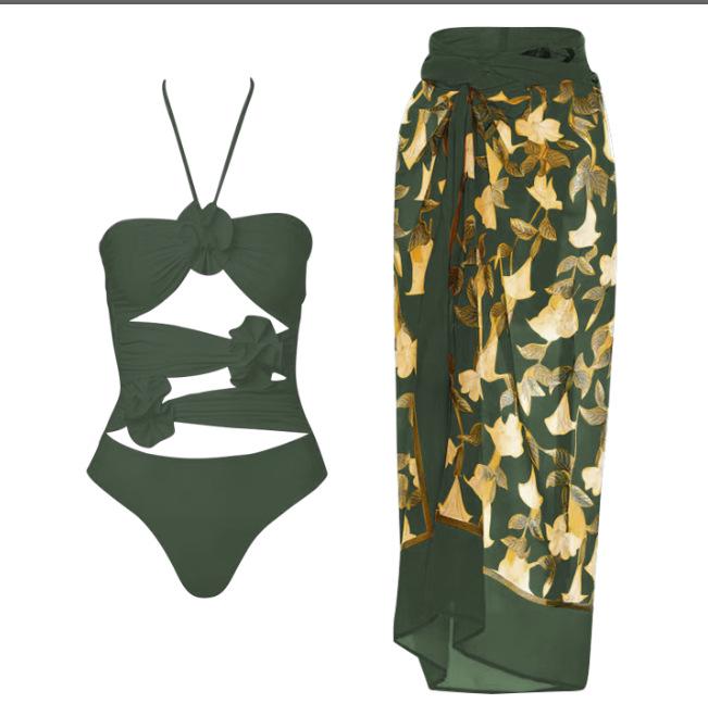 2024 European & American 3D Flower One-Piece Swimsuit – Sexy Vacation Beach Style