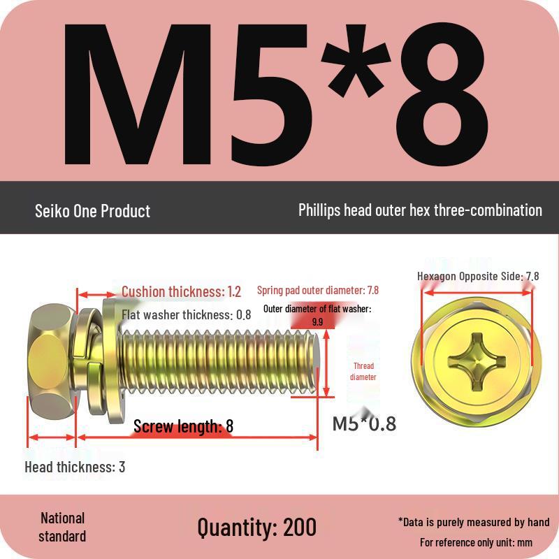 Hex Head Combo Screw Bolt with Washer and Spring Washer