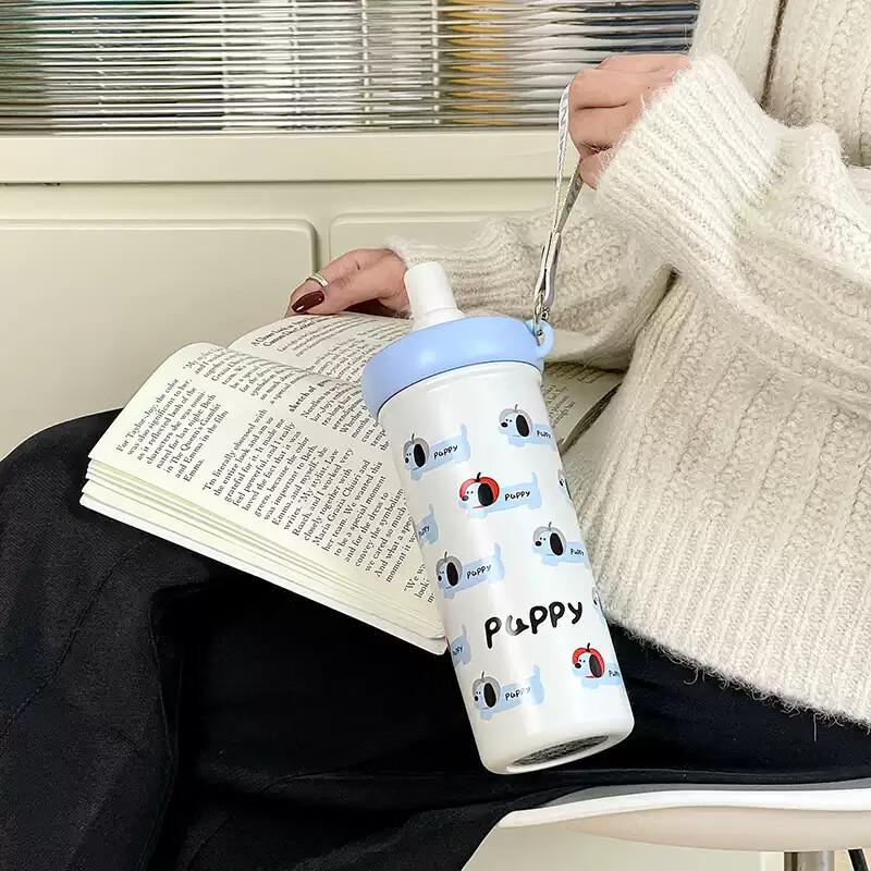 Changbaosen Kubek Termiczny z Kotem w Kropki ze Słomką