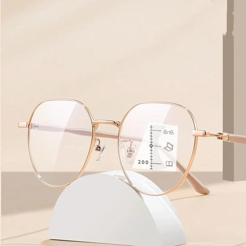 Modische Damen Stilvolle Multifokale Lesebrille Herren Ultraleichter Runder Rahmen Progressive Alterssichtigkeit Unisex Modebrille 0+1.0+4.0